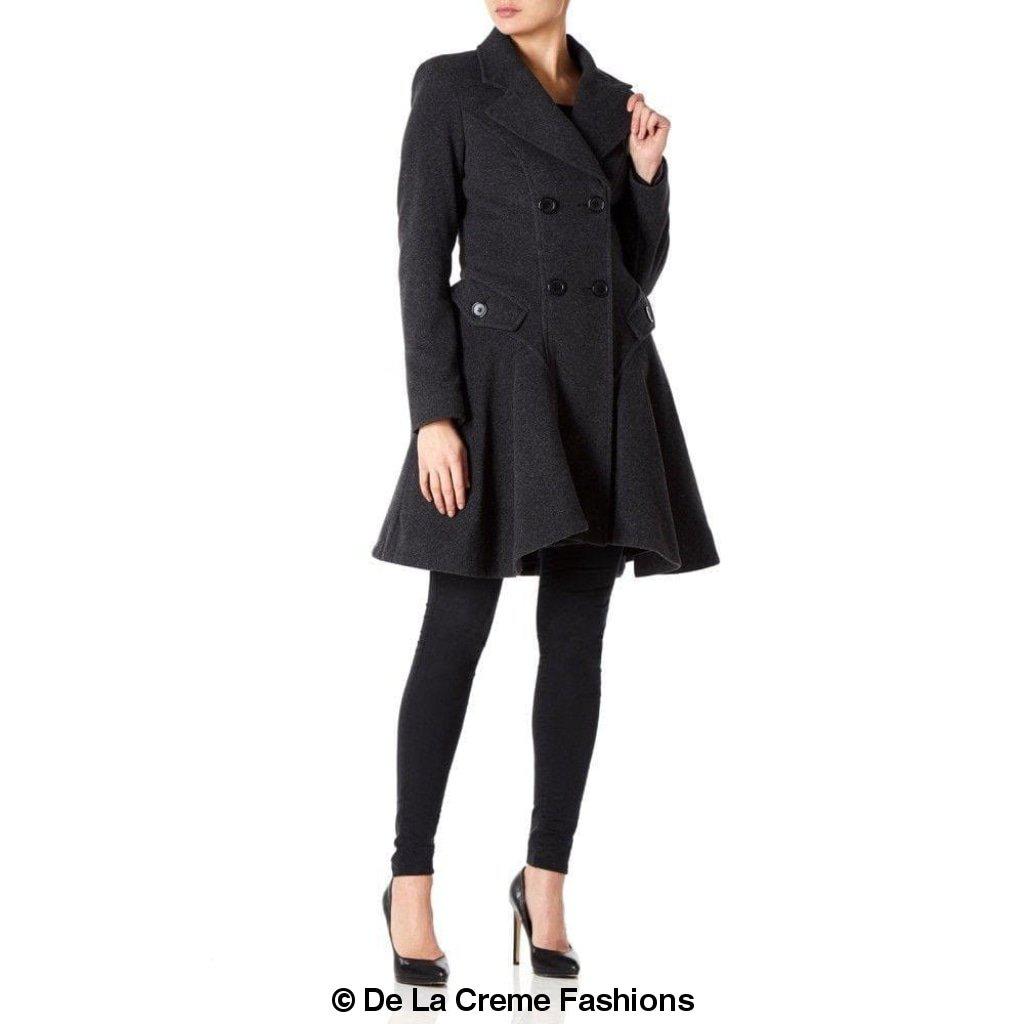 Women Wool Blend Double Breasted Skater Coat