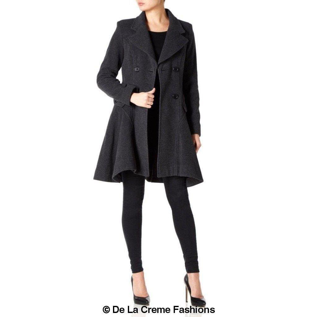 Women Wool Blend Double Breasted Skater Coat