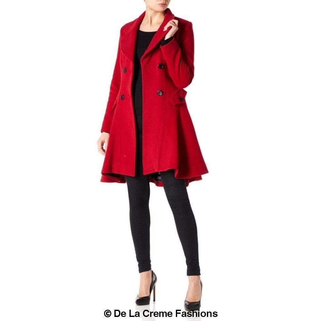 Women Wool Blend Double Breasted Skater Coat