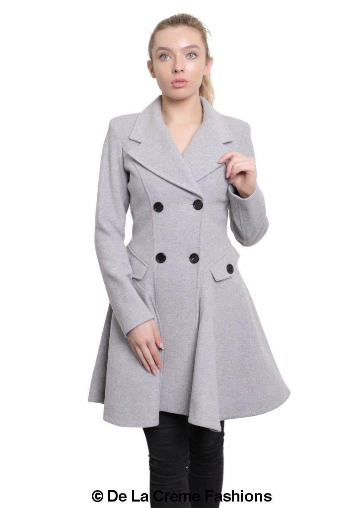 Women Wool Blend Double Breasted Skater Coat