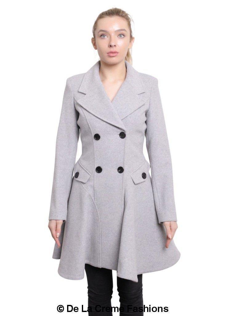Women Wool Blend Double Breasted Skater Coat