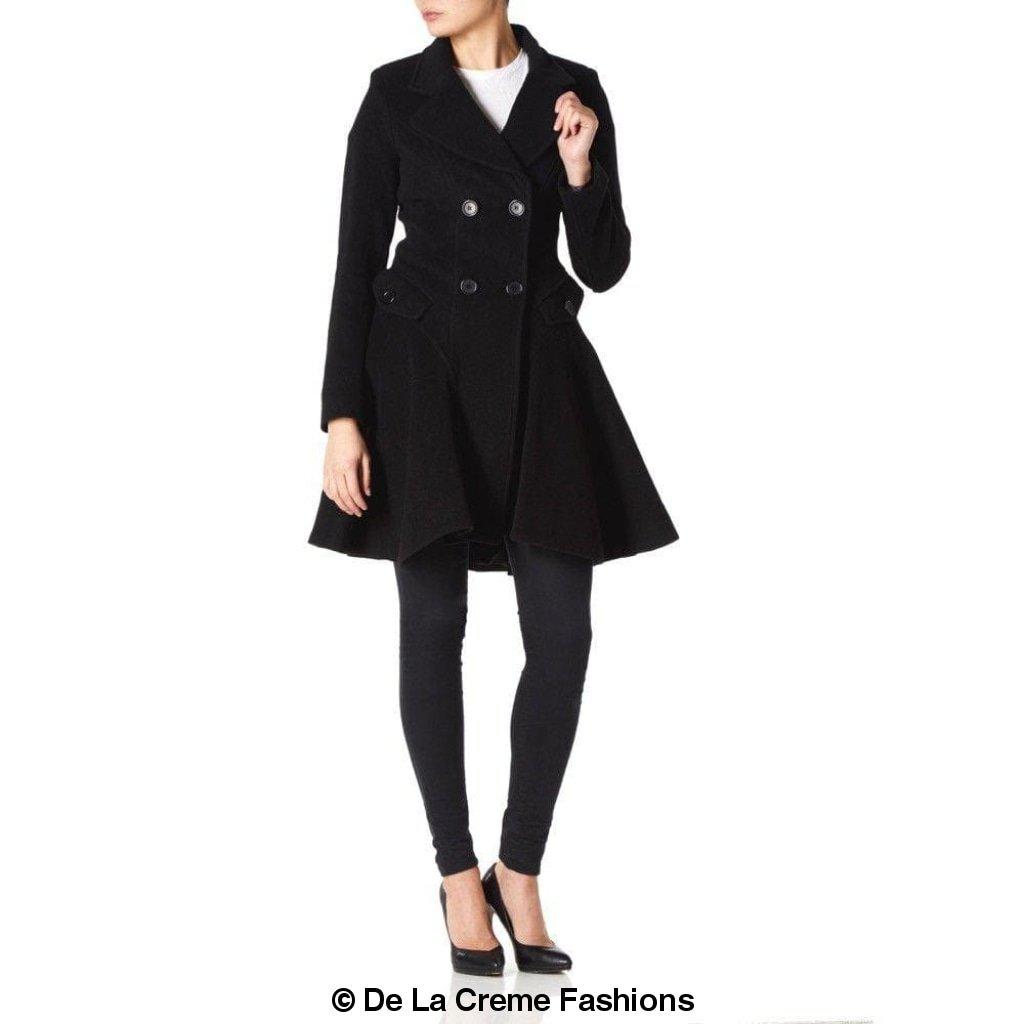 Women Wool Blend Double Breasted Skater Coat