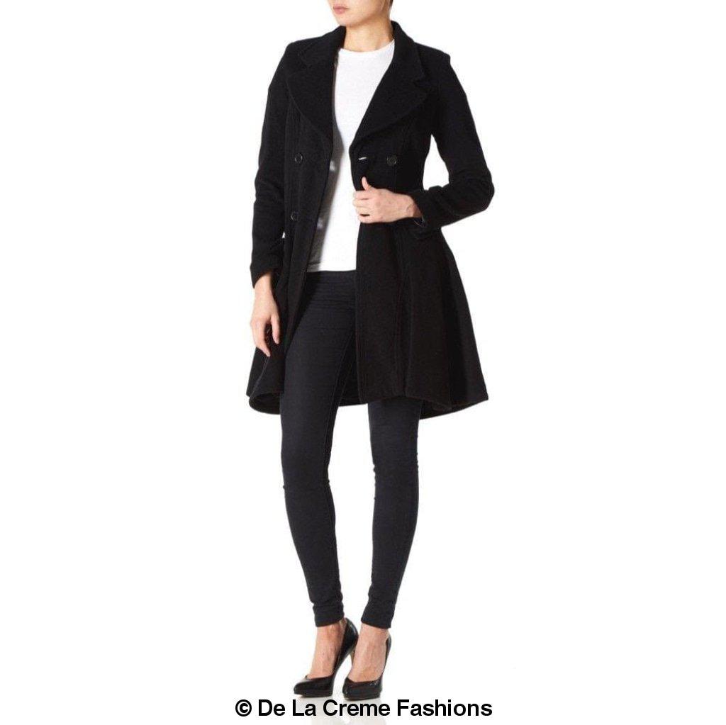 Women Wool Blend Double Breasted Skater Coat