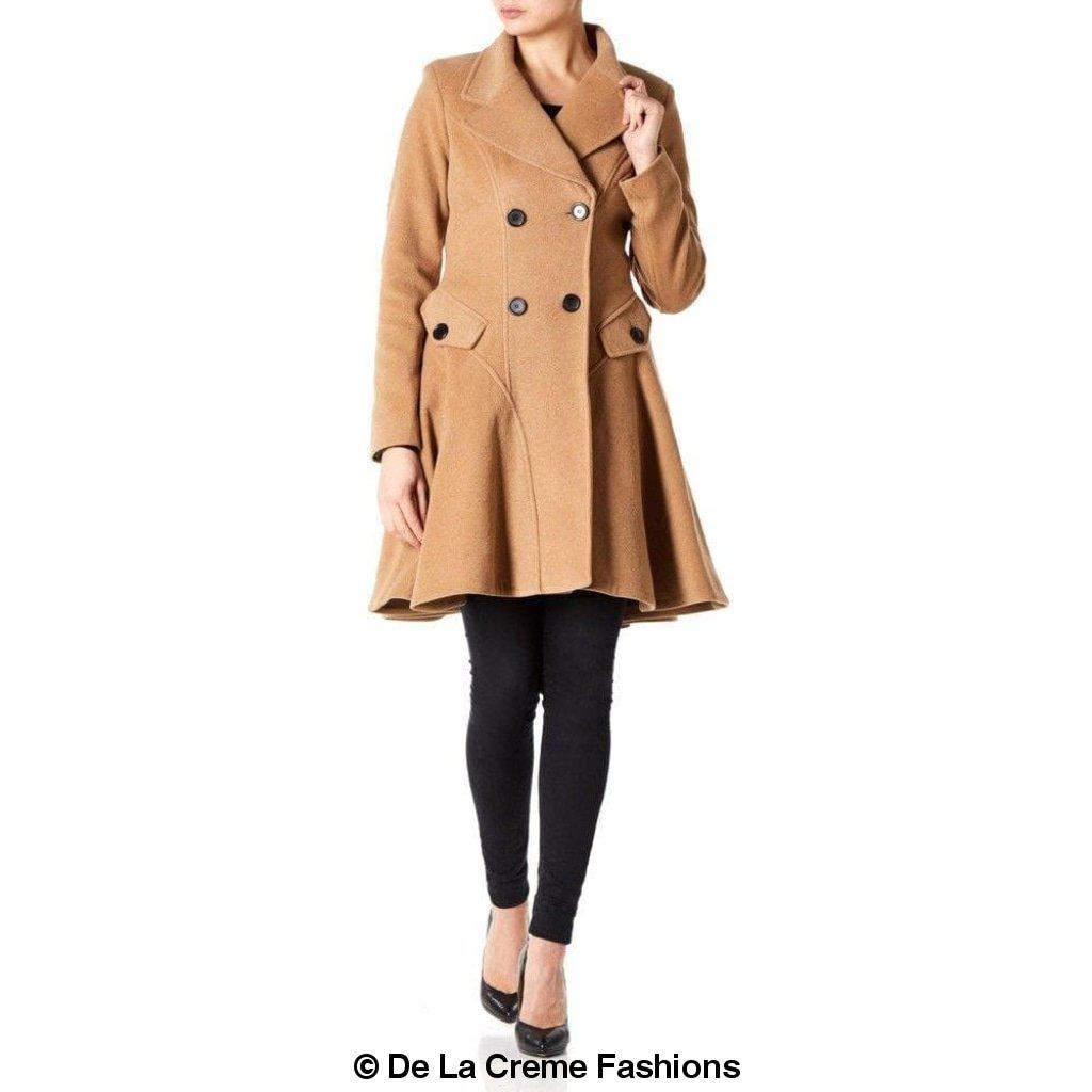Women Wool Blend Double Breasted Skater Coat