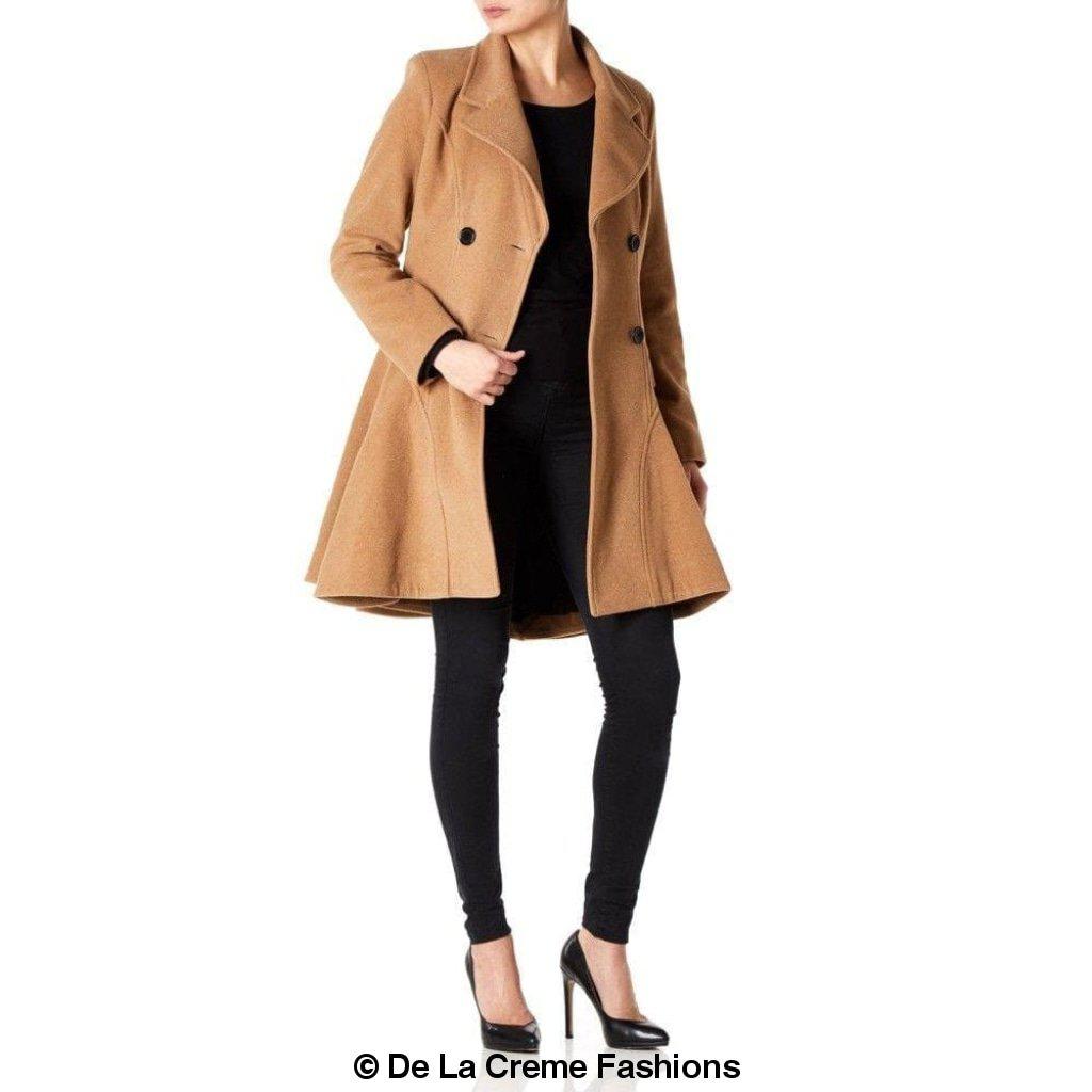 Women Wool Blend Double Breasted Skater Coat