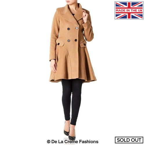 Women Wool Blend Double Breasted Skater Coat