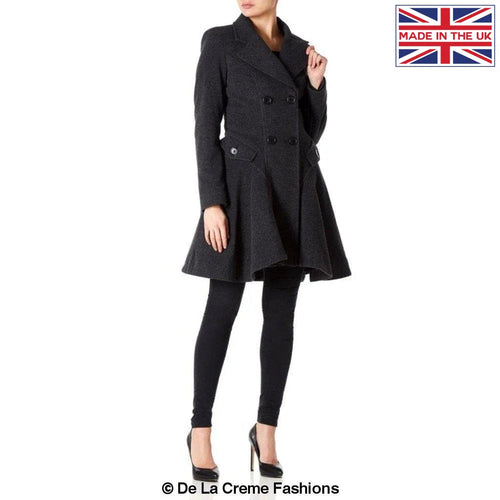 Women Wool Blend Double Breasted Skater Coat