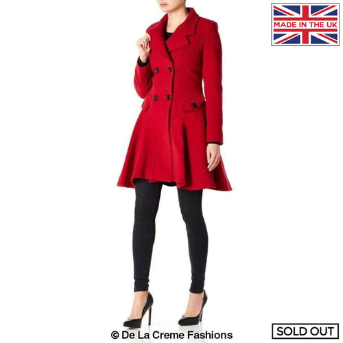 Women Wool Blend Double Breasted Skater Coat