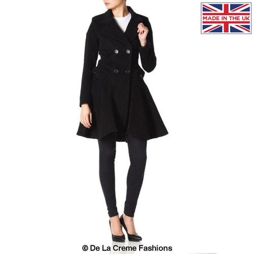 Women Wool Blend Double Breasted Skater Coat